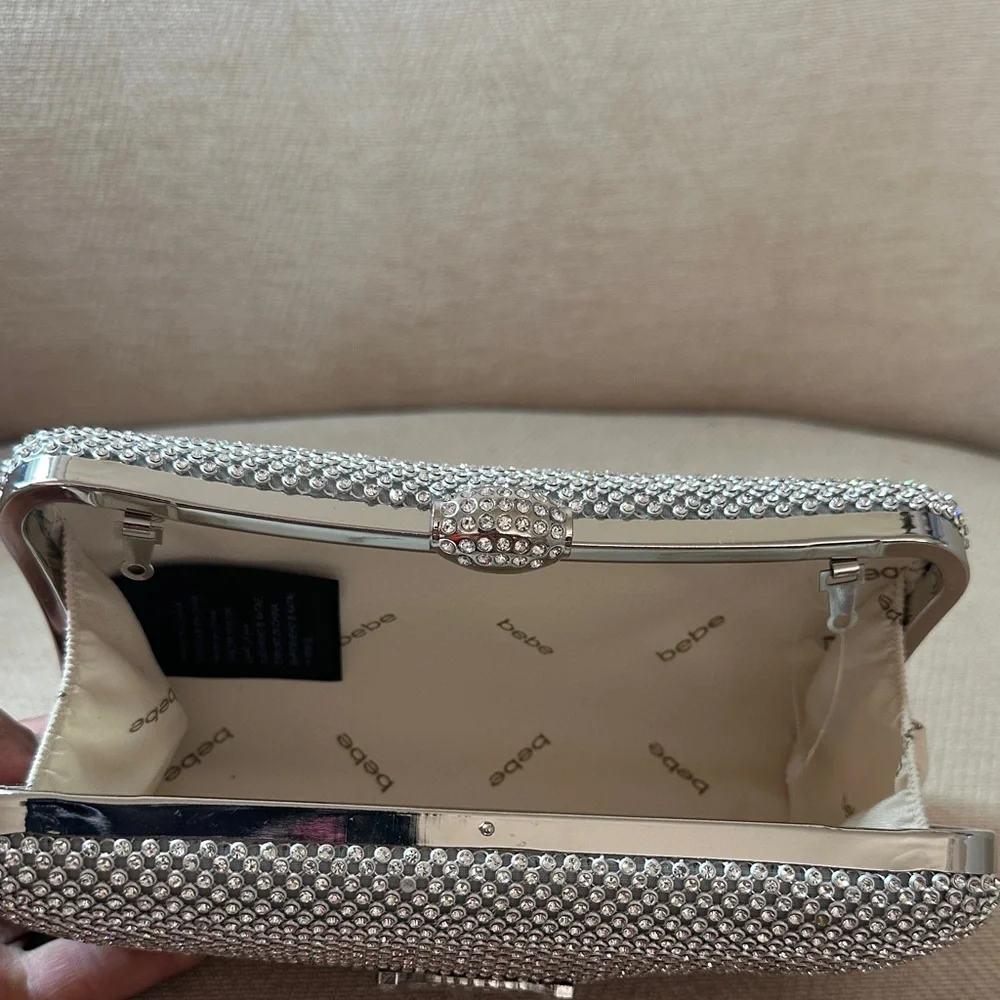 Bebe Sparkling Silver Clutch and Shoulder evening bag